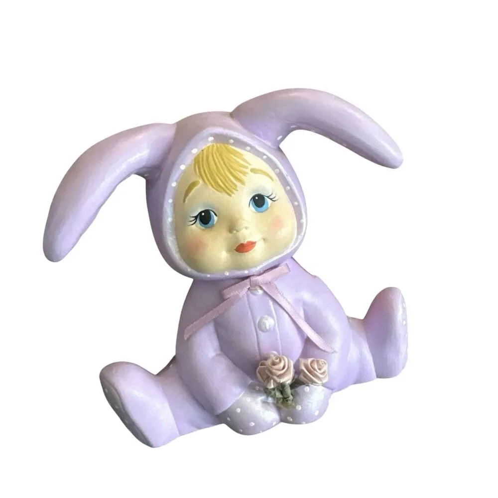 ADORABLE Vintage lot of 3 Ceramic Hand Painted‎ Pastel Sweet Tot Bunnies